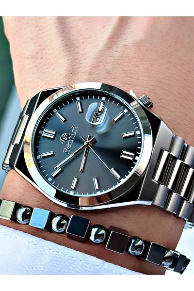 Bentini Men's Wrist Watch with Calendar – Steel Band, 3 Atm Water Resistant, 2-Year Warranty, Gift Bracelet