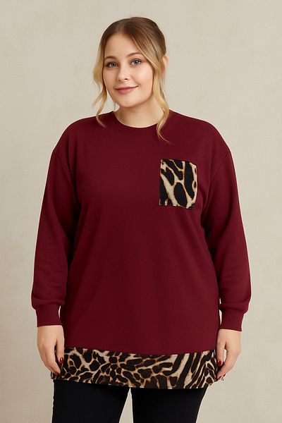 Birol Triko Women's Burgundy Leopard Pattern Tunic