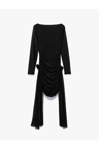 Koton Μίνι Bodycon φόρεμα με μακρυμάνικο λαιμόκοψη με λεπτομέρεια τριαντάφυλλου από τούλι