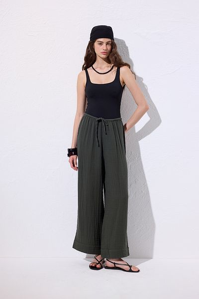 Manuka Muslin Tie Trousers Dark Green