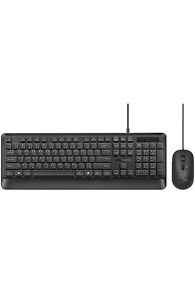 Promate Promate Ultra-Slim Wired Keyboard with 2400 DPI Mouse, Silicone Grip, English/Arabic Buttons, Palm R