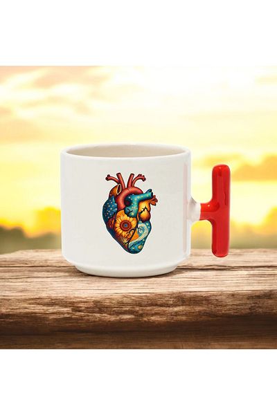BB TRADE Designed Red t Handle Ceramic Printed Mug Cup 250 ml