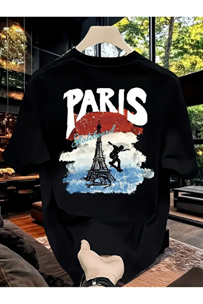 AEMİ Tricou oversize unisex cu decolteu cu imprimeu Paris