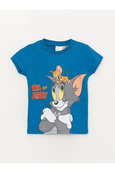 LC Waikiki Lcw Baby Petrol Crew Neck Short Sleeve Tom and Jerry Printed Baby Boy Pajama Set