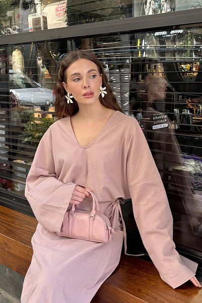 Ceylan Otantik Μπλούζα Dusty Rose Organic Linen με λαιμόκοψη V