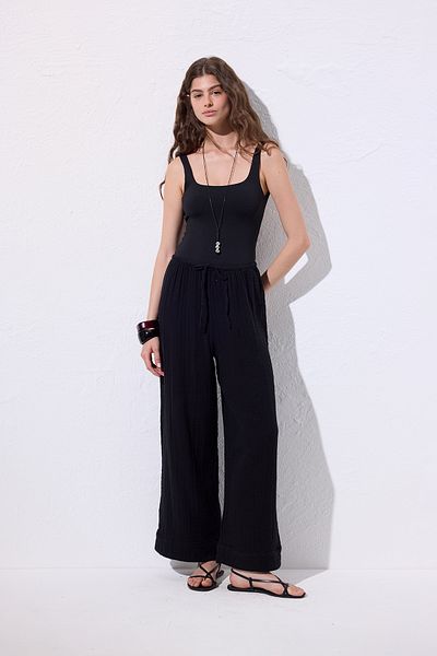 Manuka Muslin Tie Trousers Black