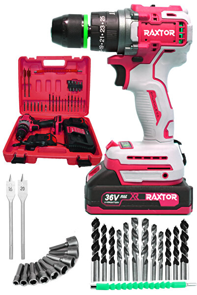 RAXTOR 36V 5Ah Yeni Kömürsüz Motor Çelik Mandren Akülü Vidalama Darbeli Şarjl...