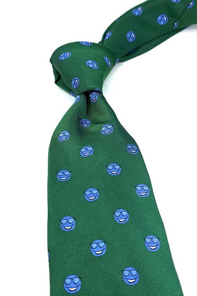 Kravatkolik Green Smiley Emoji Italian Silk Tie Ik1933