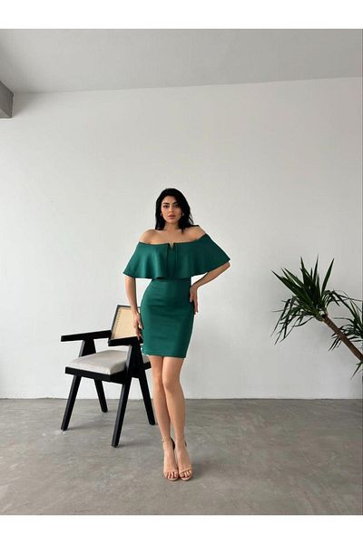 Modafeminen Μίνι φόρεμα Scuba Off Shoulder 58985 Emerald