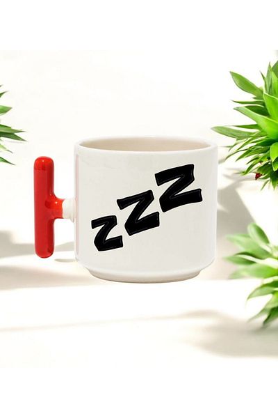 BB TRADE Zzz Designed Red t Handle Ceramic Printed Mug 250 ml