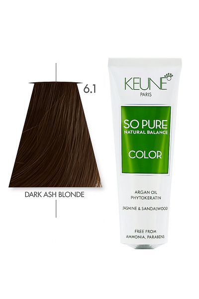 Keune Kion So Pure Color Natural Hair Dye, Ammonia and Paraben Free - No. 6.1 Dark Ash Blonde