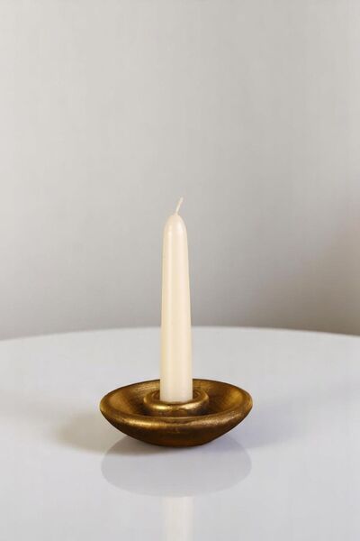 Evene Mumluk Şamdan Ince Mum Uyumlu Altın Eskitme Renk Model 57