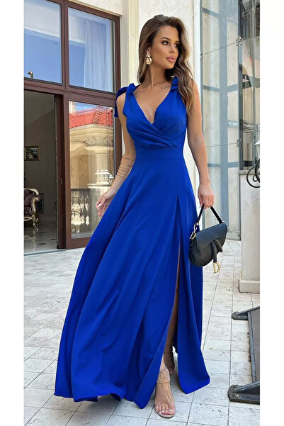 SELİN MODA EVİ Dámské dvouřadé šaty s límečkem a dlouhým rozparkem, šaty pro zvláštní příležitosti a večerní šaty