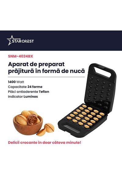 STARCREST Aparat pentru preparat forme de nuci STARCREST SNM-4024BX, 24 forme, 1400W, Indicator luminos