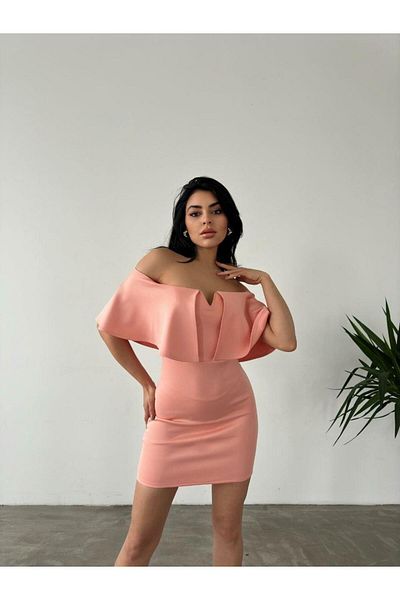 Modafeminen Μίνι φόρεμα Scuba Off Shoulder 58985 Πούδρα
