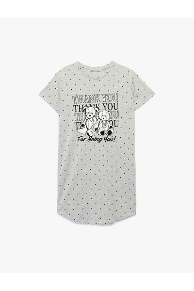 Koton Short Sleeve Crew Neck Teddy Bear Printed Nightdress