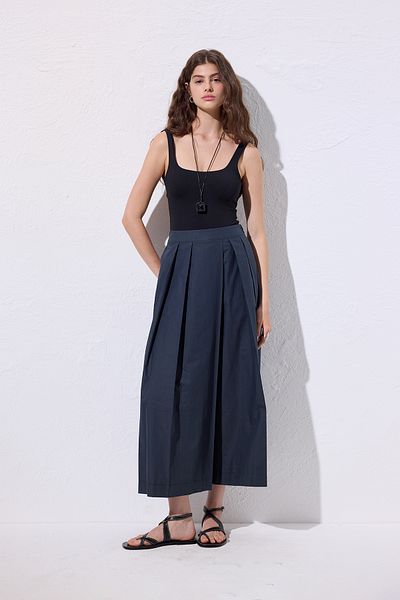 Manuka Wide Pleated Trousers Dark Blue