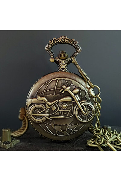 Mersi SHOP Vintage Motosiklet Tasarımlı Köstekli Cep Saati