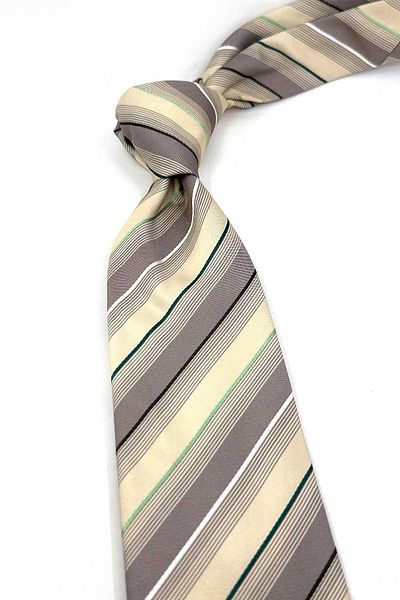 Kravatkolik Pullerick Style Beige Line Pattern Italian Silk Tie Ik1946