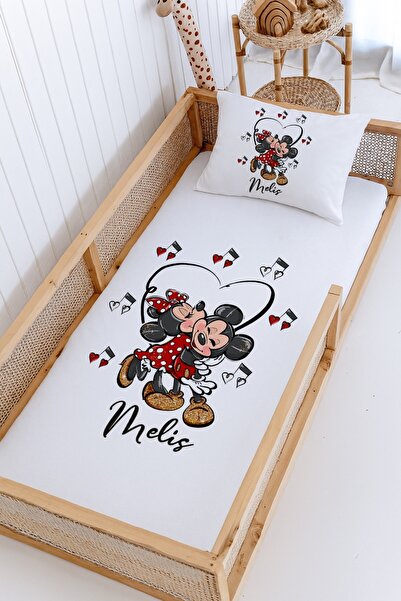 Lilabio %100 Pamuk İsme Özel Montessori Yatak Pike Seti 100x200 Mickey&Minnie...