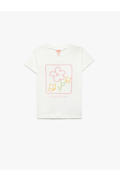 Koton Floral Printed Short Sleeve Crew Neck Cotton T-Shirt