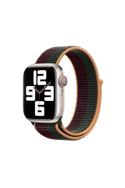 THD Sport Loop Textile Strap for Apple Watch 45 Mm, Series 10,9,8, Green and Grenadine