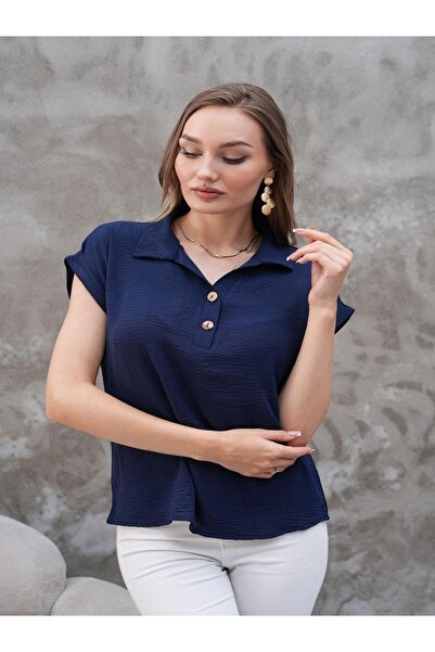 MİRVE BUTİK Aerobin Fabric Button Detail Bluz