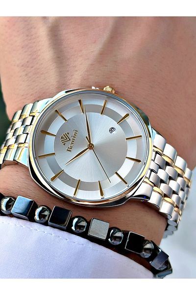 Bentini Men's Wrist Watch with Calendar – Steel Band, Waterproof, 2-Year Warranty, Gift Bracelet