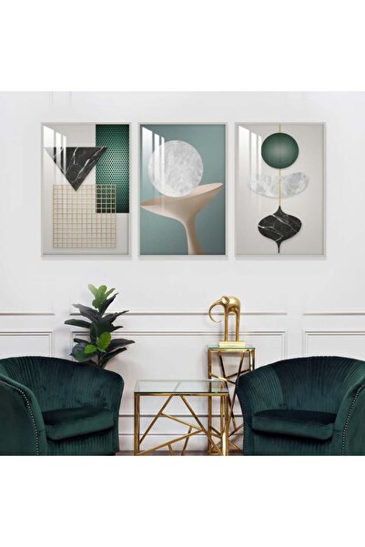 Marktna ثلاث لوحات جدارية خشبية مع برواز خشبي فضي و طبقة من الاكريلك الشفاف