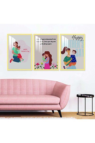 4gdran ثلاث لوحات جدارية خشبية مع برواز خشبي ذهبي و طبقة من الاكريلك الشفاف