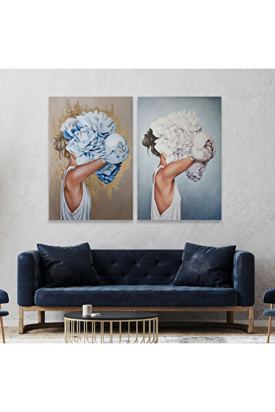 Marktna لوحة قماشية ثنائية بتصميم فتاة مع برواز فضي مجوف