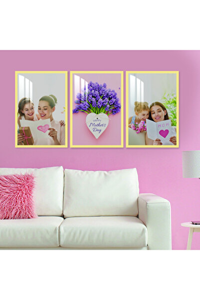 SND ثلاث لوحات جدارية خشبية مع برواز خشبي ذهبي و طبقة من الاكريلك الشفاف