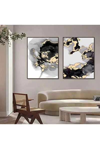 4gdran لوحة قماشية ثنائية بتصميم تجريدي مع برواز شامبين مجوف