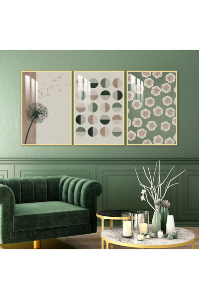 SND ثلاث لوحات جدارية خشبية مع برواز خشبي ذهبي و طبقة من الاكريلك الشفاف