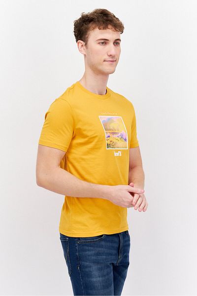 Levi's Men Crew Neck Short Sleeves Graphic Printed T-Shirt, Mustard Yellow