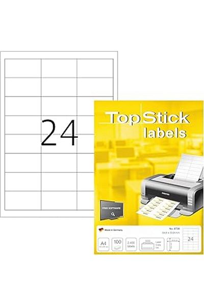 LUXE Topstick 8736 Universal Labels, 100 Sheets, 64.6 X 33.8 Mm, 24 Per A4 Sheet, 2400 Stickers