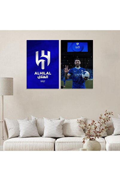 SND لوحة قماشية ثنائية بتصميم نادي الهلال مع برواز خشبي مخفي