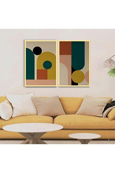 4gdran لوحة قماشية ثنائية بتصميم تجريدي مع برواز ذهبي مجوف