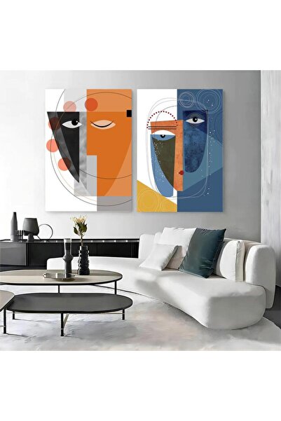 SND لوحة قماشية ثنائية بتصميم تجريدي مع برواز خشبي مخفي