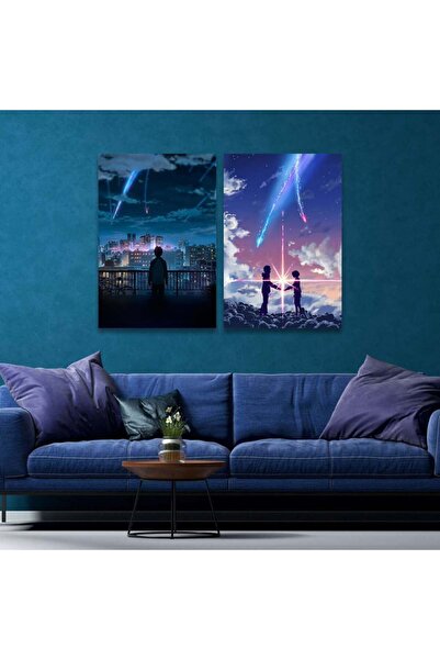 4gdran لوحة قماشية ثنائية بتصميم أنمي مع برواز ذهبي مجوف