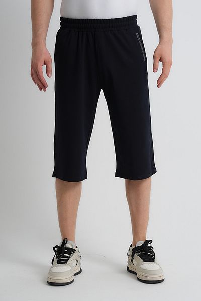 Shooter Sportswear Men's Summer Capri Navy Blue Comfortable Fit Side Pockets Adjustable Elastic Waist Embroidery Detail