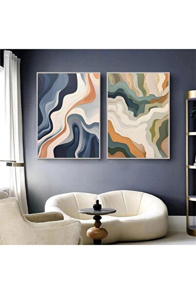 SND لوحة قماشية ثنائية بتصميم تجريدي مع برواز فضي مجوف