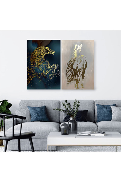 SND لوحة قماشية ثنائية بتصميم حصان مع برواز خشبي مخفي