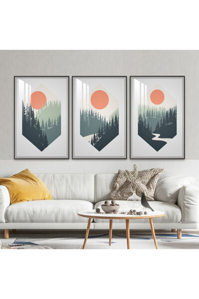 SND ثلاث لوحات جدارية خشبية مع برواز خشبي فضي و طبقة من الاكريلك الشفاف