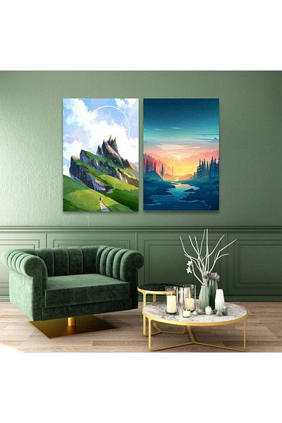 4gdran Nature Design Double Canvas Painting with Hidden Wooden Frame