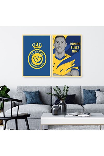 4gdran لوحة قماشية ثنائية بتصميم رياضي لنادي النصر مع برواز ذهبي مجوف