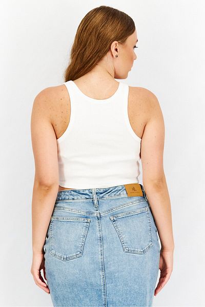 Sinsay Women Round Neck Sleeveless Embroidered Crop Top, White