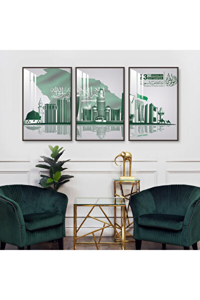 SND ثلاث لوحات جدارية خشبية مع برواز خشبي بني و طبقة من الاكريلك الشفاف