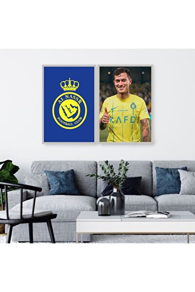 Marktna لوحة قماشية ثنائية بتصميم رياضي لنادي النصر مع برواز فضي مجوف