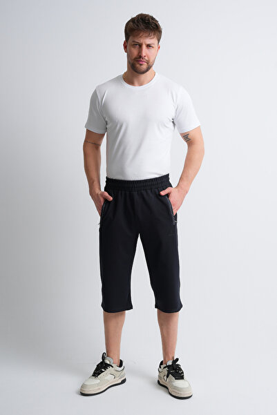 Shooter Sportswear Чоловічі літні капрі класичні темно-сині на блискавці з кишенями на гумці, регульована талія, зручний крій, довгі шорти